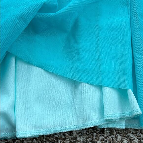 Vintage Necessary Objects Turquoise Faux Wrap Mesh Formal Midi Dress - Picture 15 of 15
